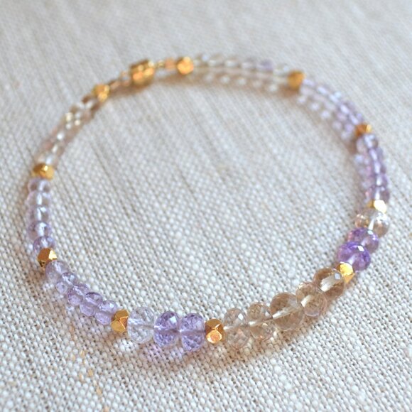 Ametrine Beaded Bracelet with Gold Magnetic Clasp - Hand Made in Canada - Picture 6 of 9